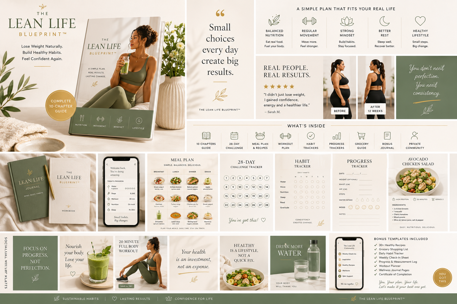 Complete collection: eBook, habit tracker, planners, journal, meal plan and bonuses